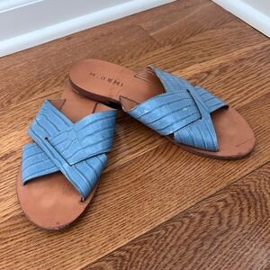 M.Gemi Leather Slide Sandals - Blue Crocodile Embossed - Size‎ 38